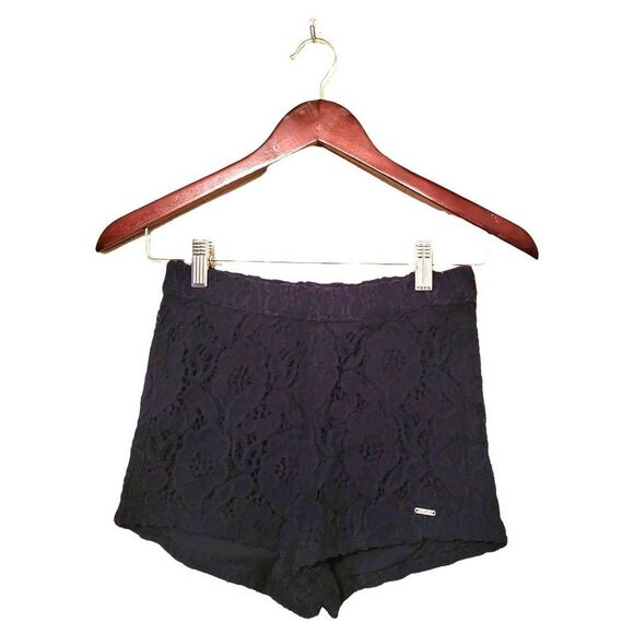 Hollister Womens Shorts Navy Blue S Lace Overlay Eyelet Pull on Short New - Picture 1 of 7